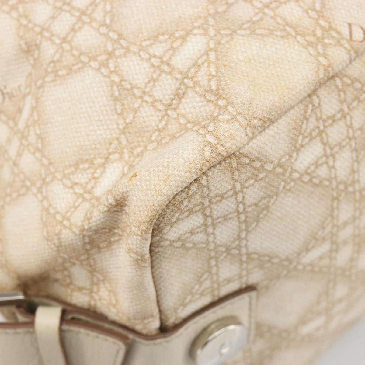 Christian Dior Panarea Hand Bag Canvas Ivory Silver Auth 185536A