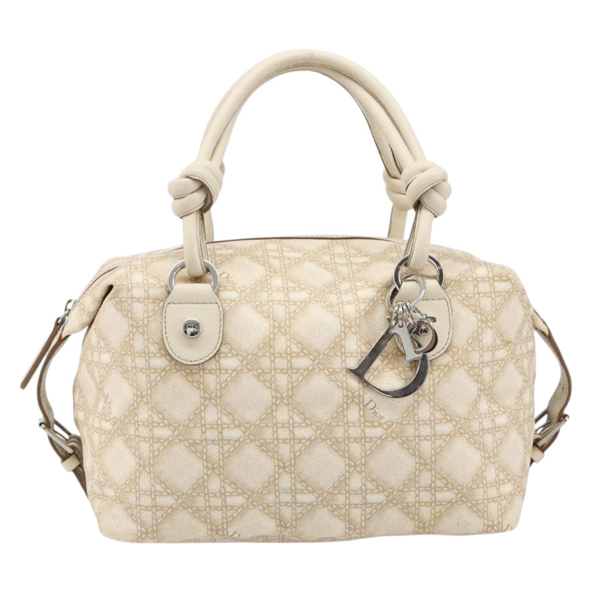 Christian Dior Panarea Hand Bag Canvas Ivory Silver Auth 185536A