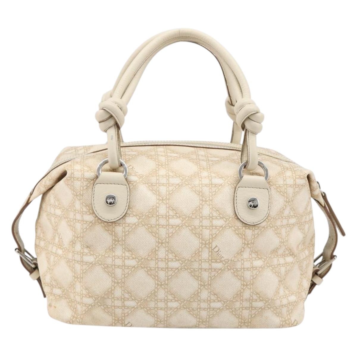 Christian Dior Panarea Hand Bag Canvas Ivory Silver Auth 185536A
