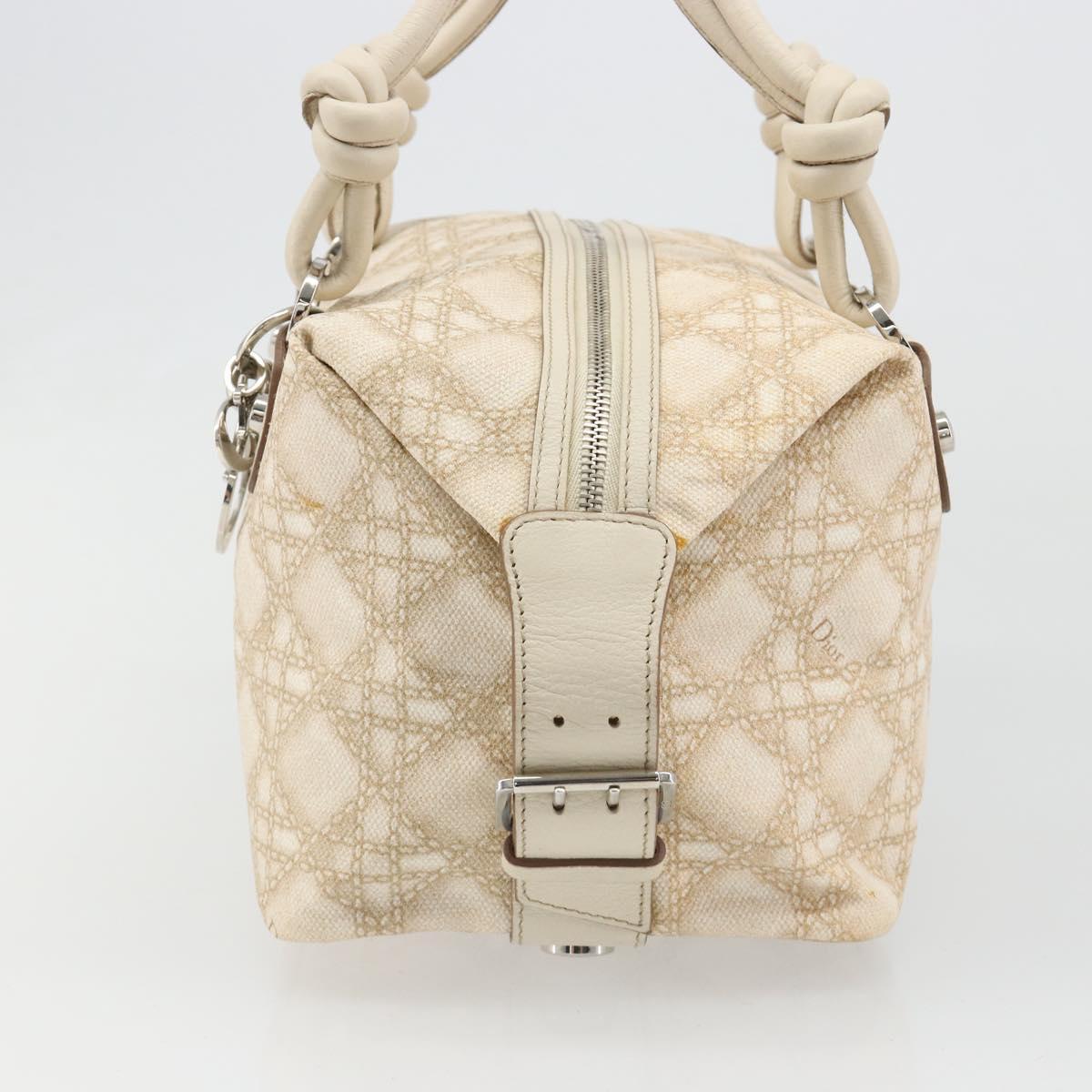 Christian Dior Panarea Hand Bag Canvas Ivory Silver Auth 185536A