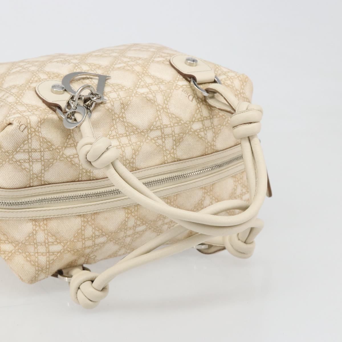 Christian Dior Panarea Hand Bag Canvas Ivory Silver Auth 185536A