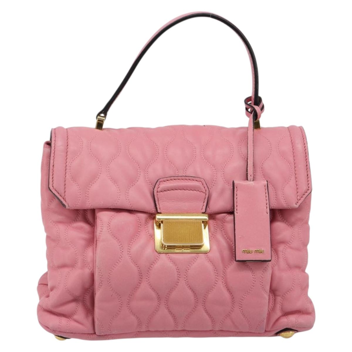Miu Miu Hand Bag Leather Pink Gold Auth 185537
