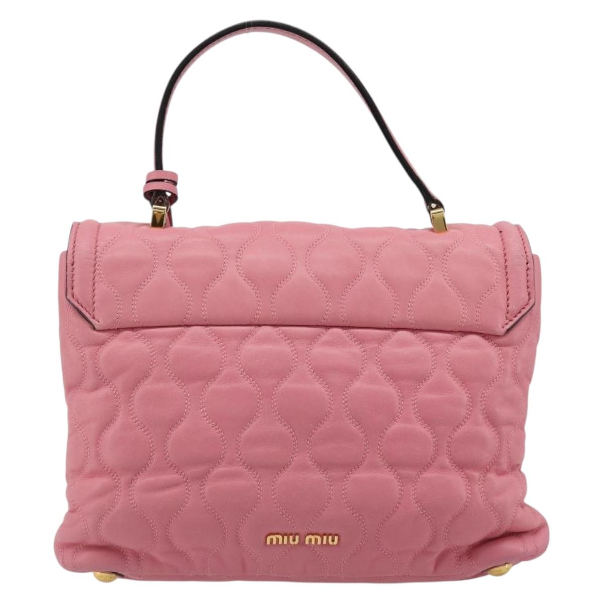 Miu Miu Hand Bag Leather Pink Gold Auth 185537