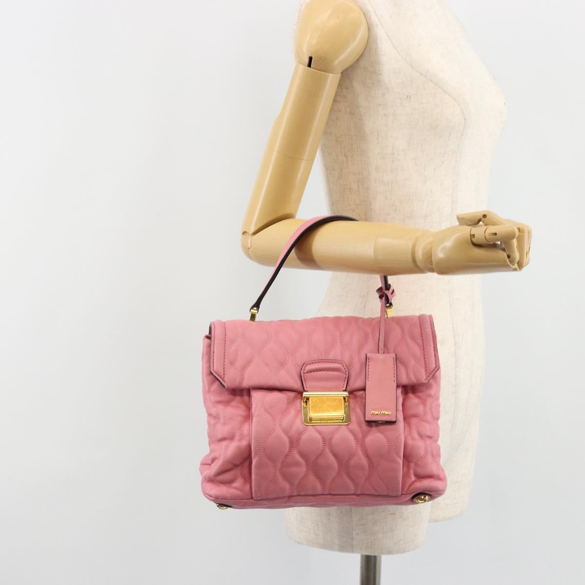 Miu Miu Hand Bag Leather Pink Gold Auth 185537