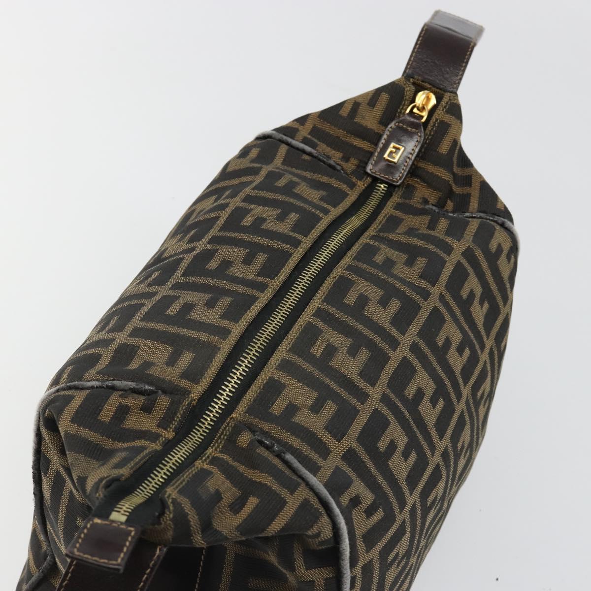 FENDI Zucca Canvas Vanity Hand Bag Black Brown Auth 185538