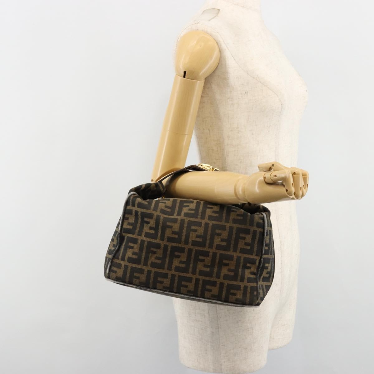 FENDI Zucca Canvas Vanity Hand Bag Black Brown Auth 185538