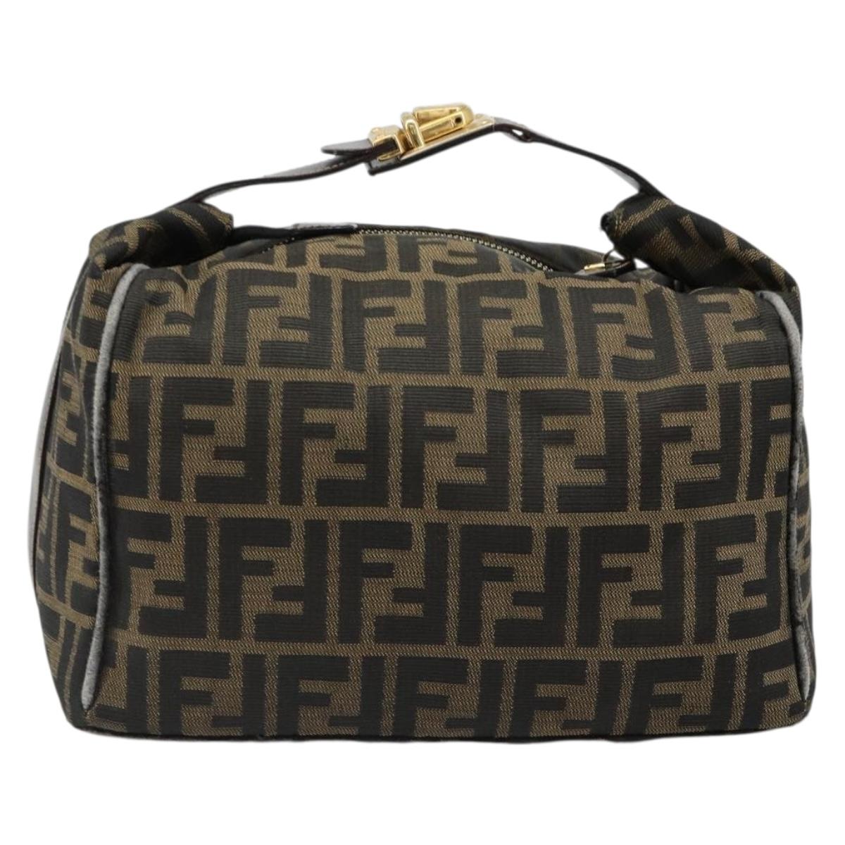 FENDI Zucca Canvas Vanity Hand Bag Black Brown Auth 185538