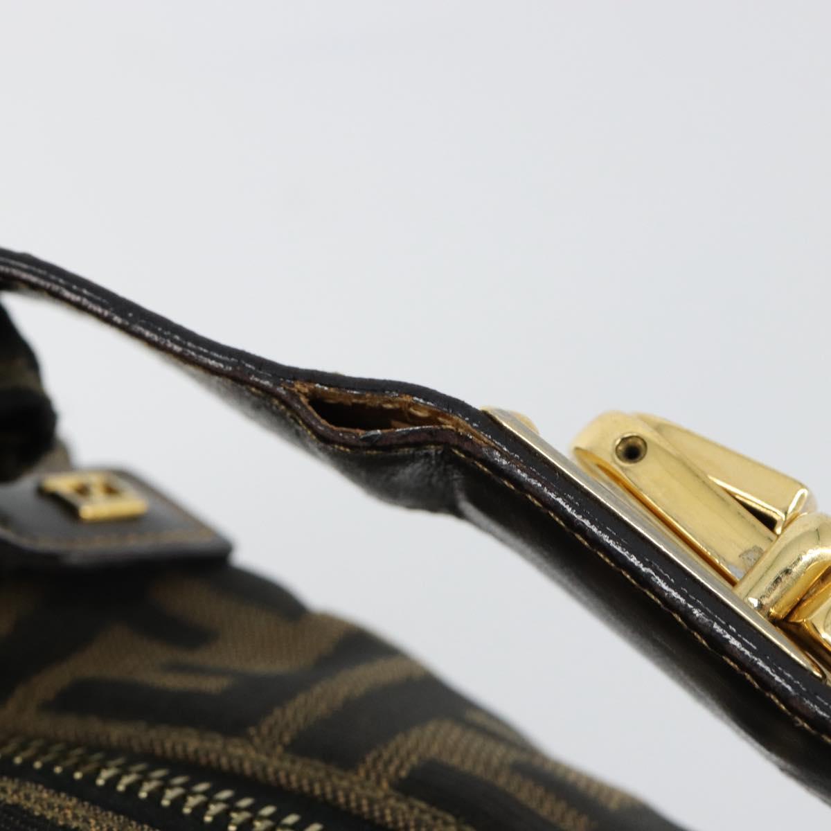 FENDI Zucca Canvas Vanity Hand Bag Black Brown Auth 185538