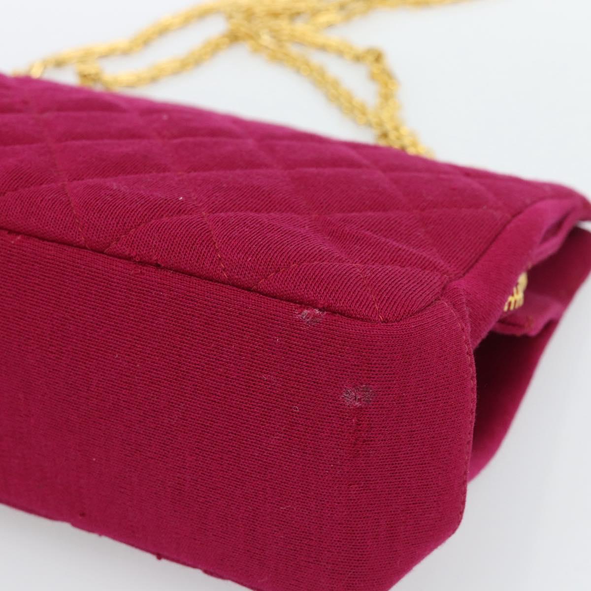 CHANEL Matelasse Chain Shoulder Bag Cotton Jersey Wine Red Gold CC Auth 185539