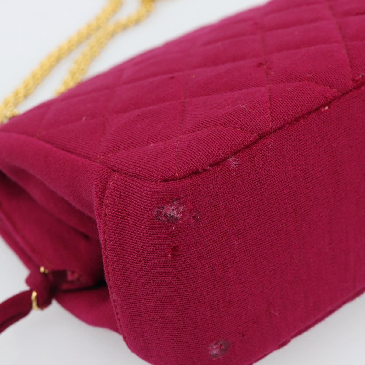 CHANEL Matelasse Chain Shoulder Bag Cotton Jersey Wine Red Gold CC Auth 185539