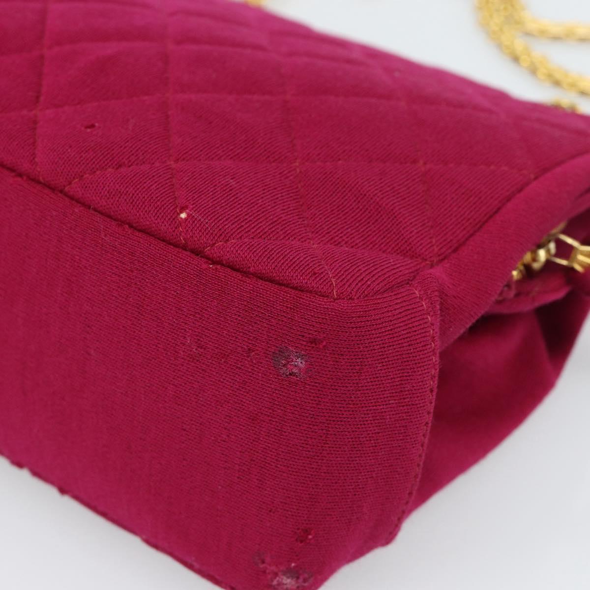 CHANEL Matelasse Chain Shoulder Bag Cotton Jersey Wine Red Gold CC Auth 185539