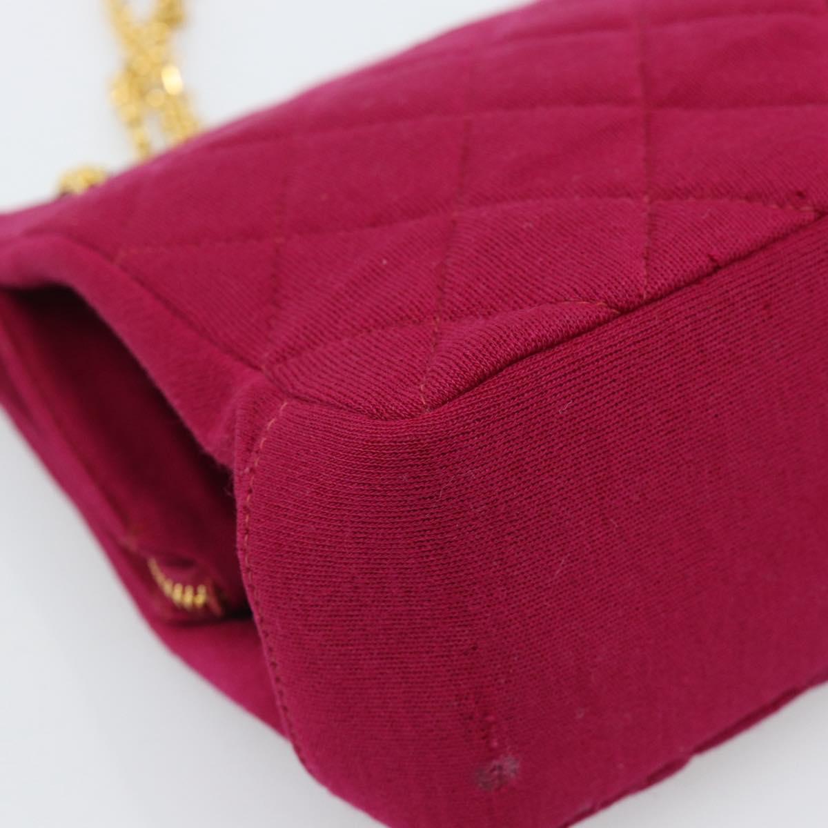 CHANEL Matelasse Chain Shoulder Bag Cotton Jersey Wine Red Gold CC Auth 185539
