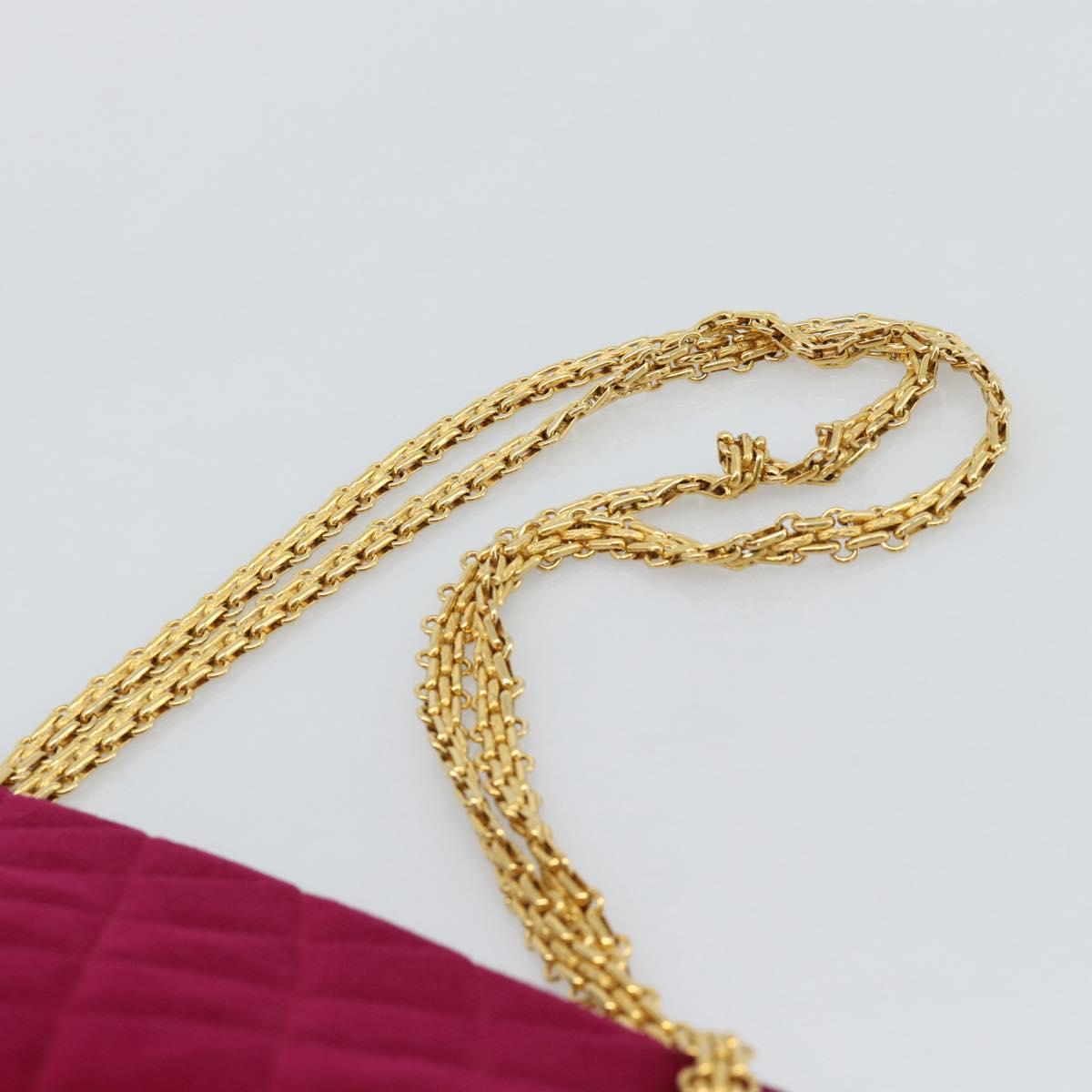 CHANEL Matelasse Chain Shoulder Bag Cotton Jersey Wine Red Gold CC Auth 185539
