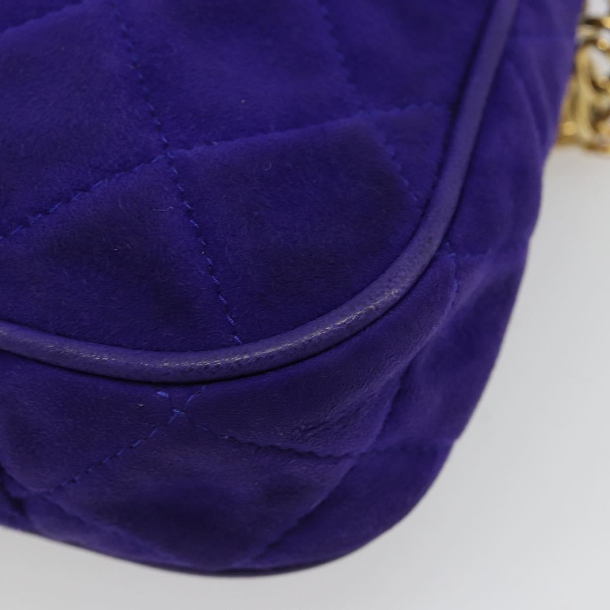 CHANEL Matelasse Chain Hand Bag Suede Purple Gold CC Auth 185540A
