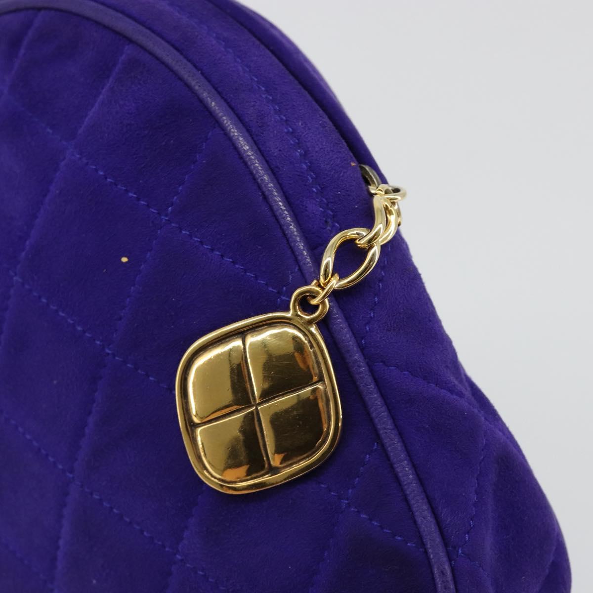 CHANEL Matelasse Chain Hand Bag Suede Purple Gold CC Auth 185540A