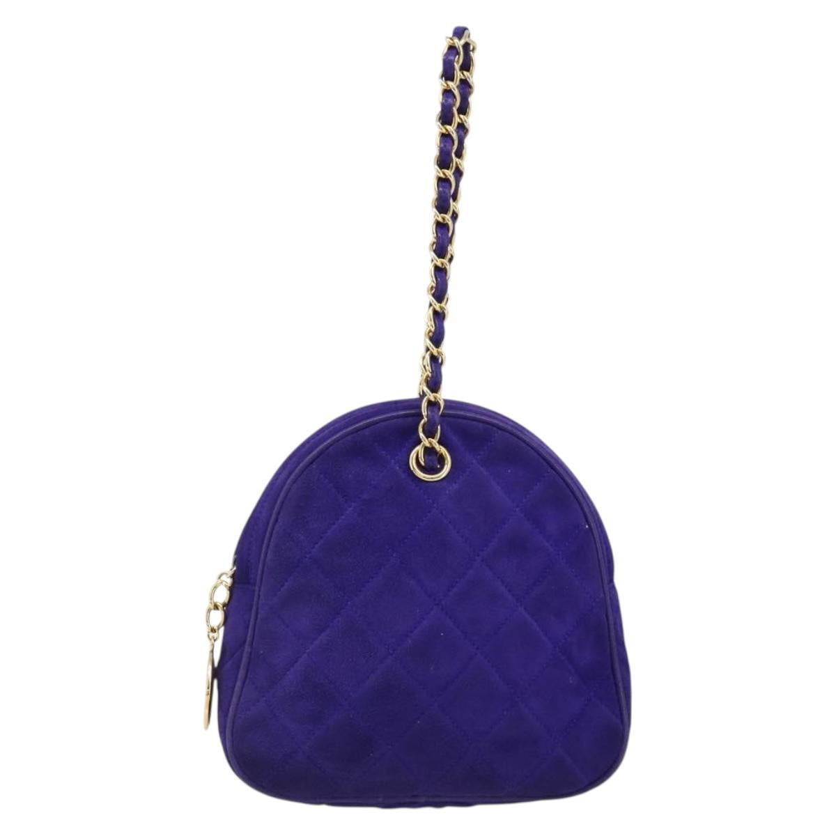 CHANEL Matelasse Chain Hand Bag Suede Purple Gold CC Auth 185540A