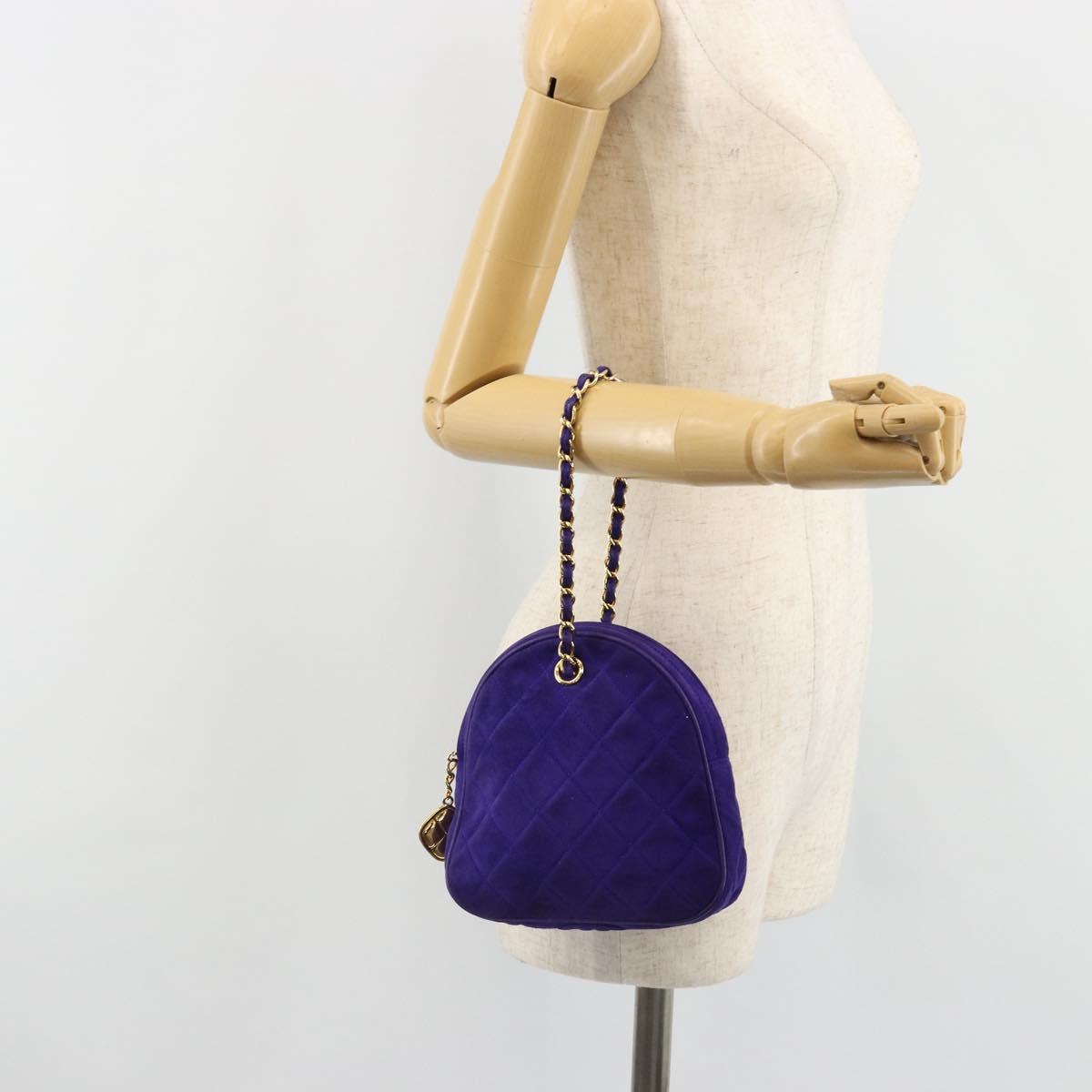 CHANEL Matelasse Chain Hand Bag Suede Purple Gold CC Auth 185540A