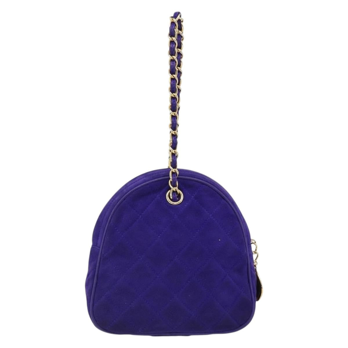 CHANEL Matelasse Chain Hand Bag Suede Purple Gold CC Auth 185540A