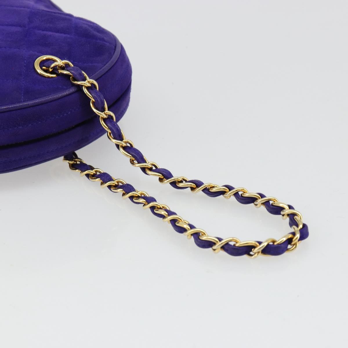 CHANEL Matelasse Chain Hand Bag Suede Purple Gold CC Auth 185540A