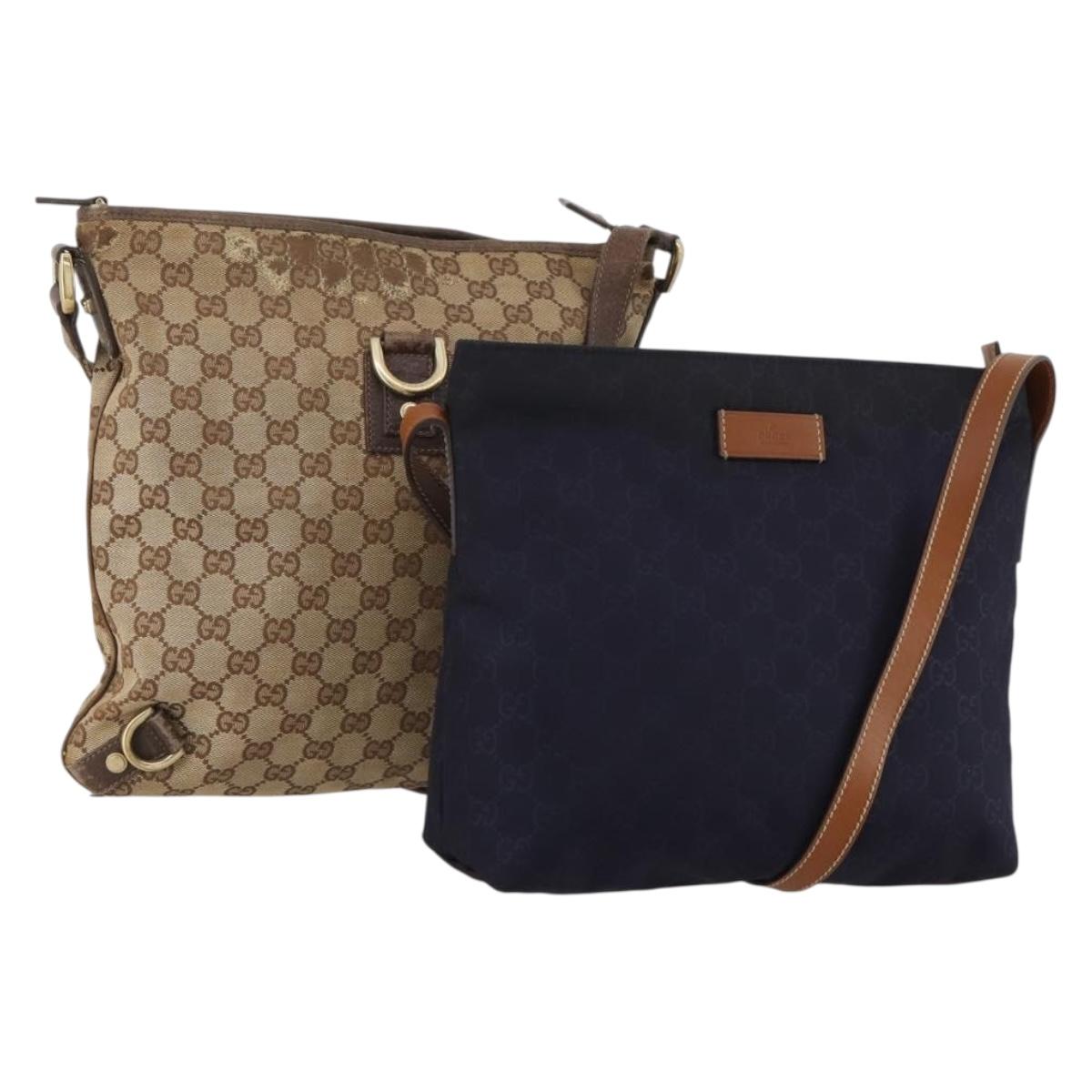 GUCCI GG Canvas Shoulder Bag 2 Set Beige Navy Auth 185541