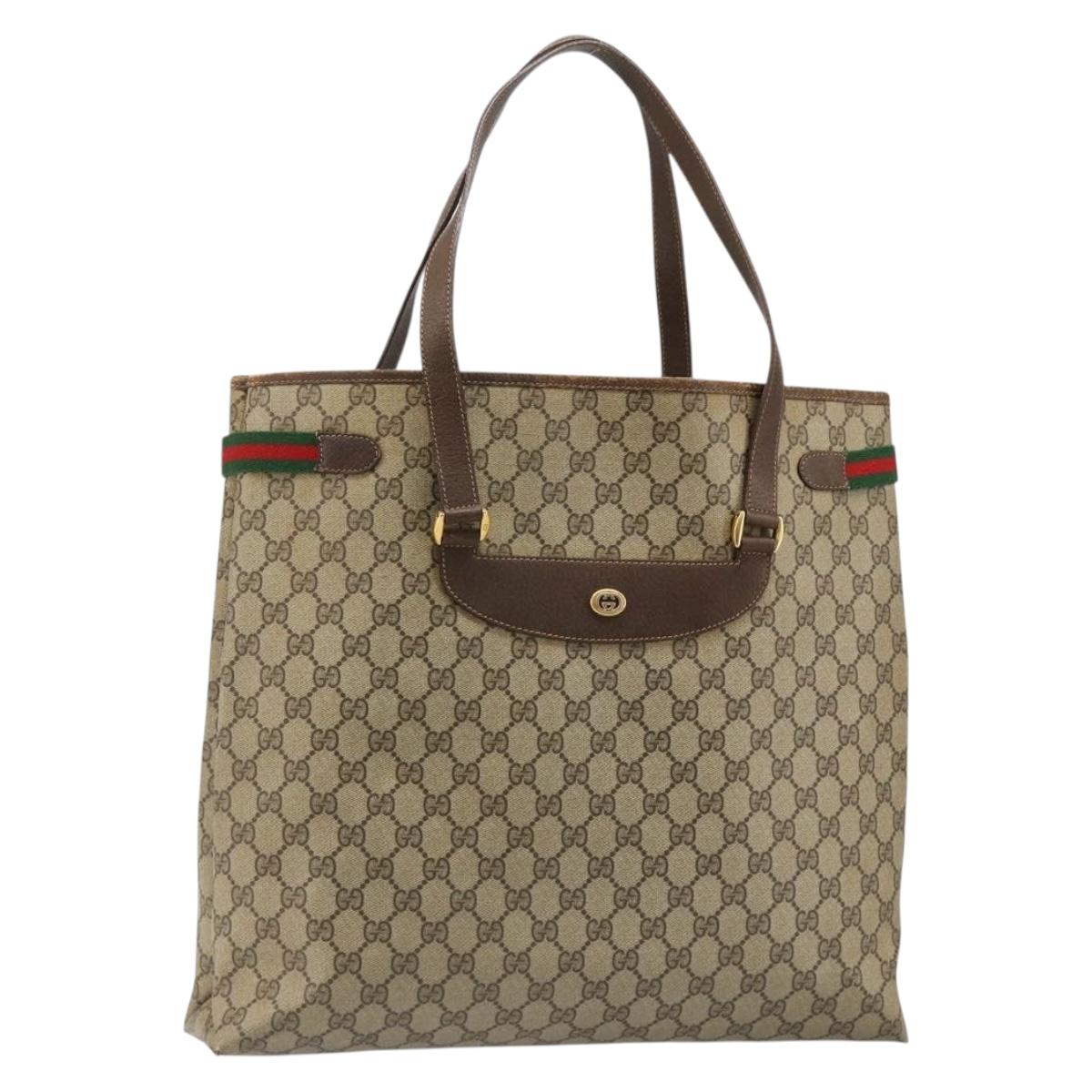 GUCCI GG Supreme Web Sherry Line Tote Bag PVC Beige Gold 39 02 091 Auth 185543