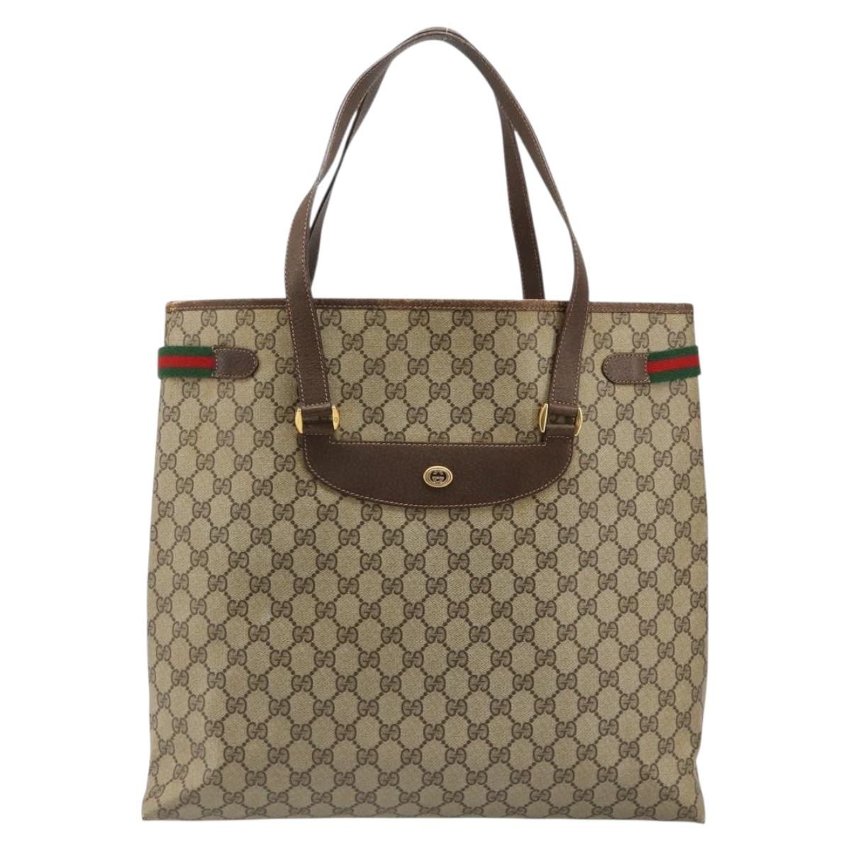 GUCCI GG Supreme Web Sherry Line Tote Bag PVC Beige Gold 39 02 091 Auth 185543