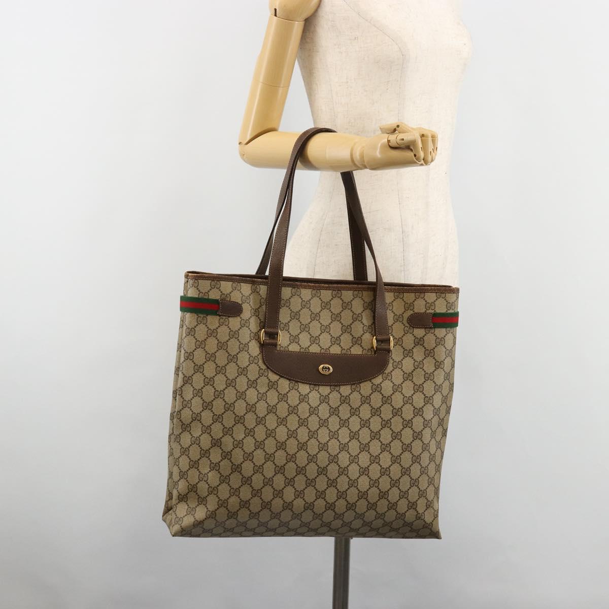 GUCCI GG Supreme Web Sherry Line Tote Bag PVC Beige Gold 39 02 091 Auth 185543