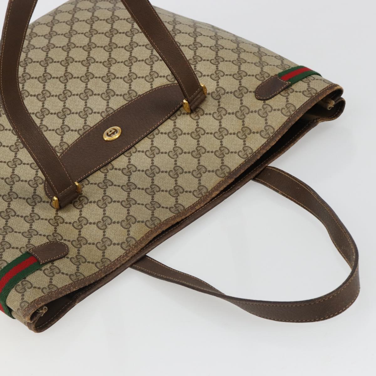 GUCCI GG Supreme Web Sherry Line Tote Bag PVC Beige Gold 39 02 091 Auth 185543