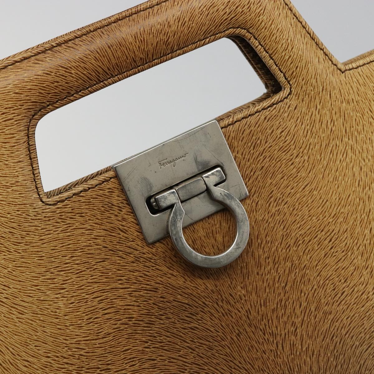 Salvatore Ferragamo Gancini Shoulder Bag Leather Beige Silver Auth 185544