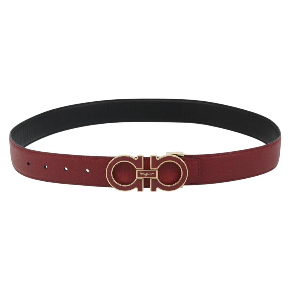 Salvatore Ferragamo Gancini Belt Leather 37.8"" Red Gold Auth 185545A