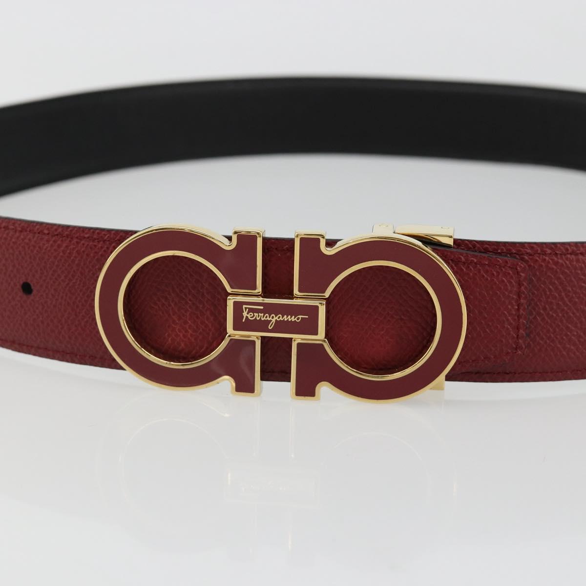 Salvatore Ferragamo Gancini Belt Leather 37.8"" Red Gold Auth 185545A