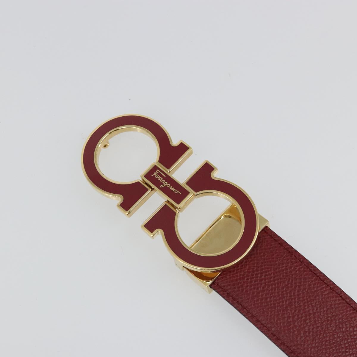 Salvatore Ferragamo Gancini Belt Leather 37.8"" Red Gold Auth 185545A