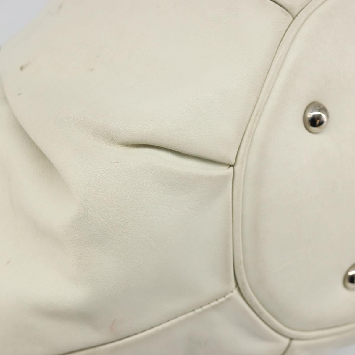 Christian Dior Hand Bag Leather White Silver Auth 185555