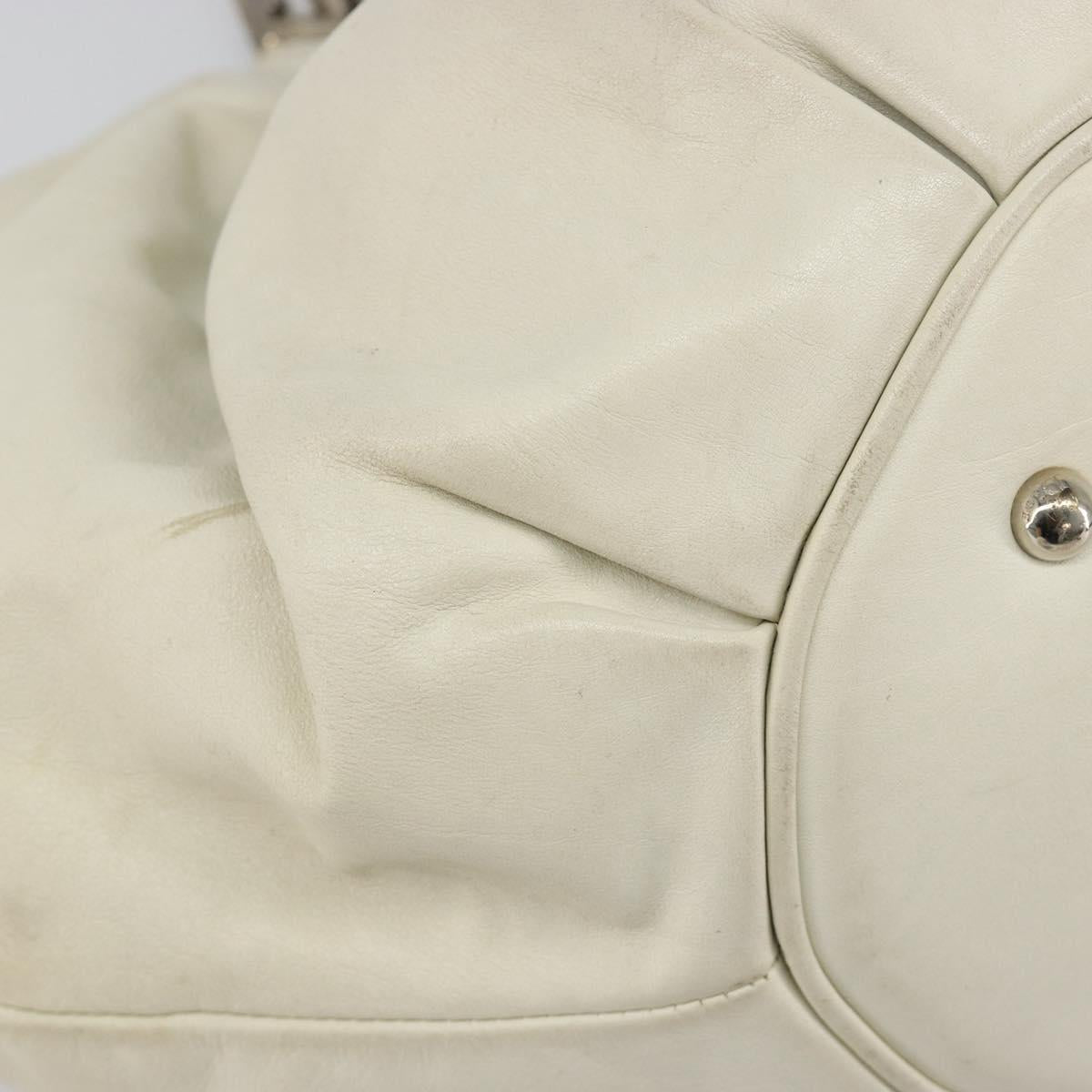 Christian Dior Hand Bag Leather White Silver Auth 185555