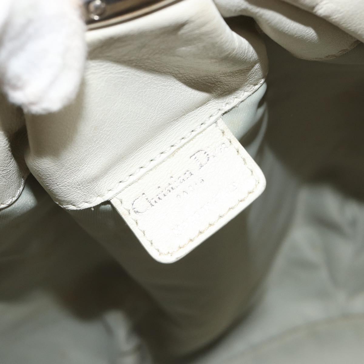 Christian Dior Hand Bag Leather White Silver Auth 185555