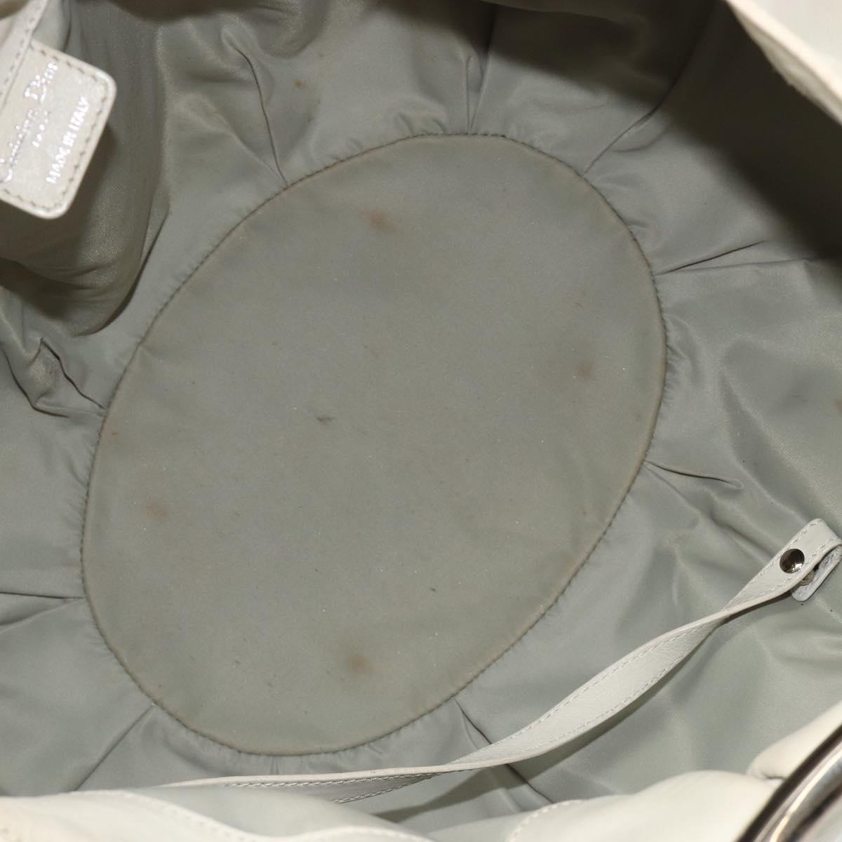 Christian Dior Hand Bag Leather White Silver Auth 185555
