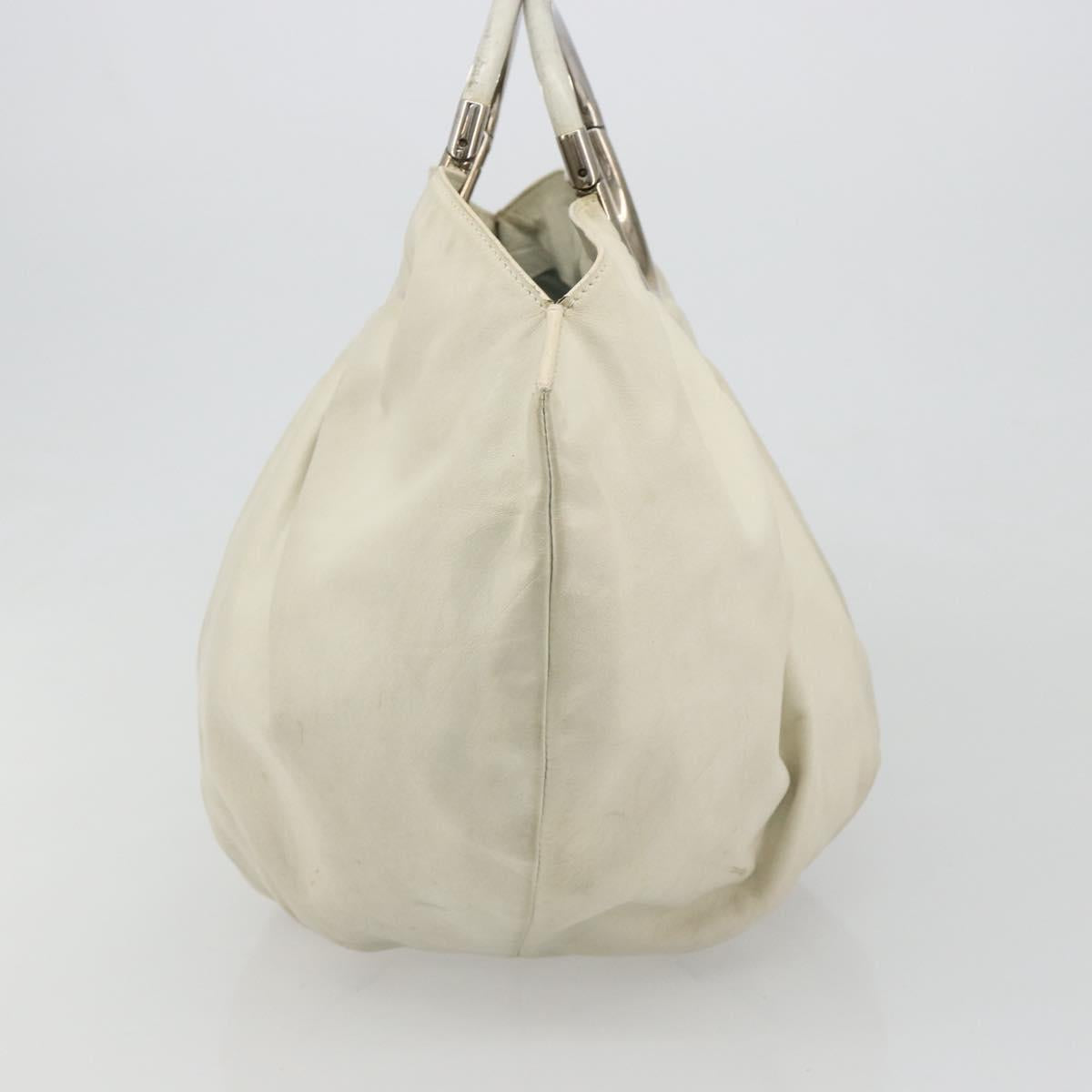 Christian Dior Hand Bag Leather White Silver Auth 185555