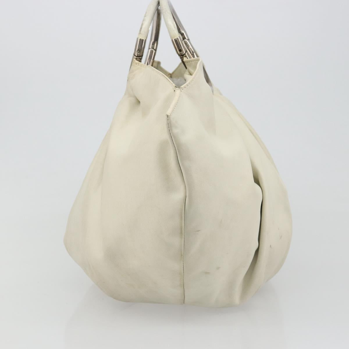 Christian Dior Hand Bag Leather White Silver Auth 185555