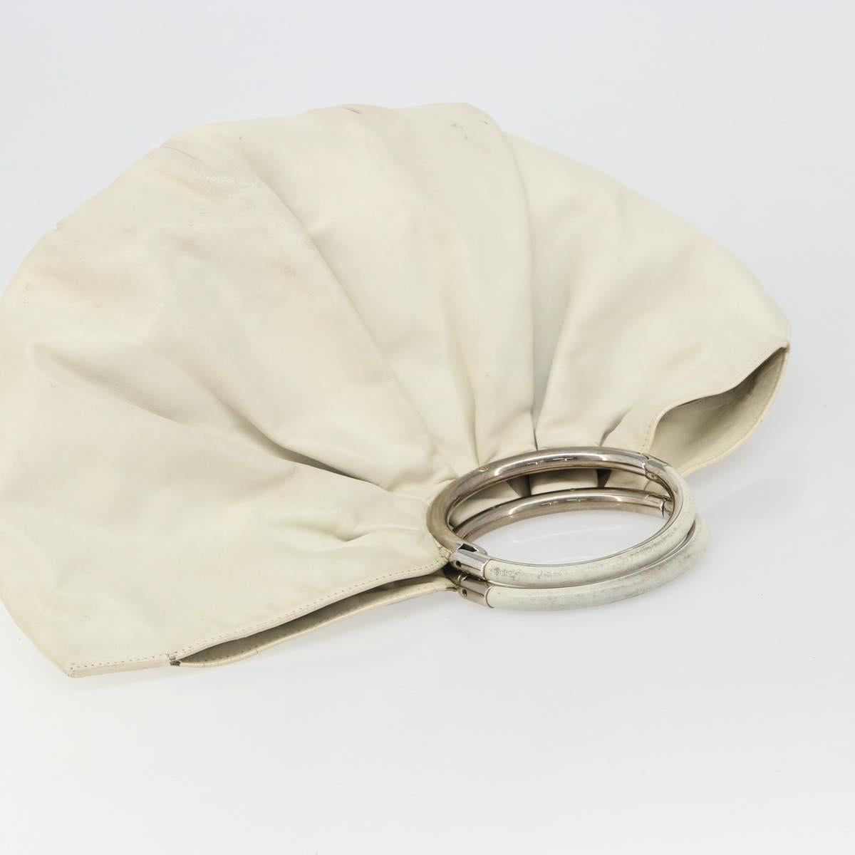 Christian Dior Hand Bag Leather White Silver Auth 185555