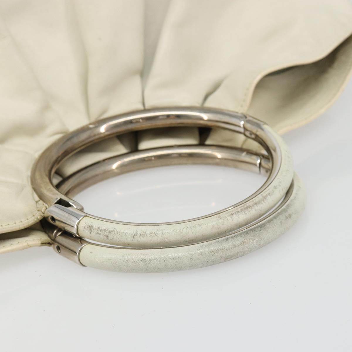 Christian Dior Hand Bag Leather White Silver Auth 185555