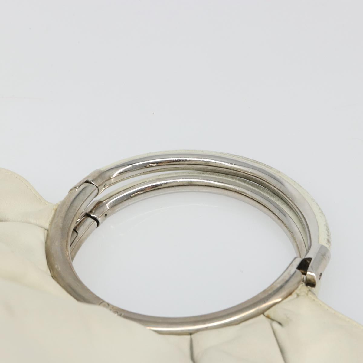 Christian Dior Hand Bag Leather White Silver Auth 185555
