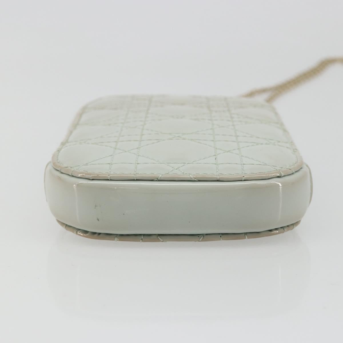 Christian Dior Cannage Phone Pouch Chain Bag Patent Light Blue Gold Auth 185556
