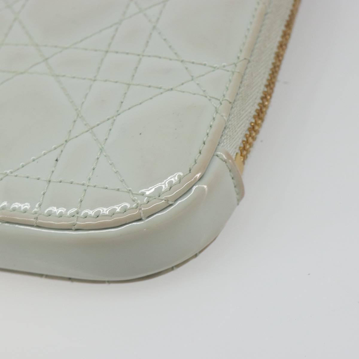 Christian Dior Cannage Phone Pouch Chain Bag Patent Light Blue Gold Auth 185556