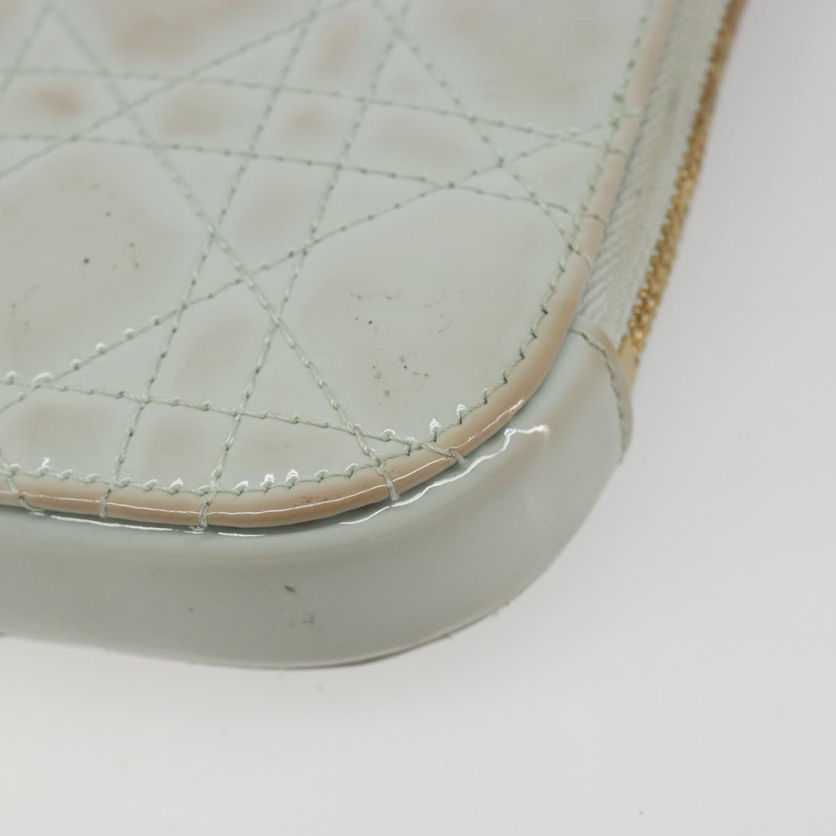 Christian Dior Cannage Phone Pouch Chain Bag Patent Light Blue Gold Auth 185556