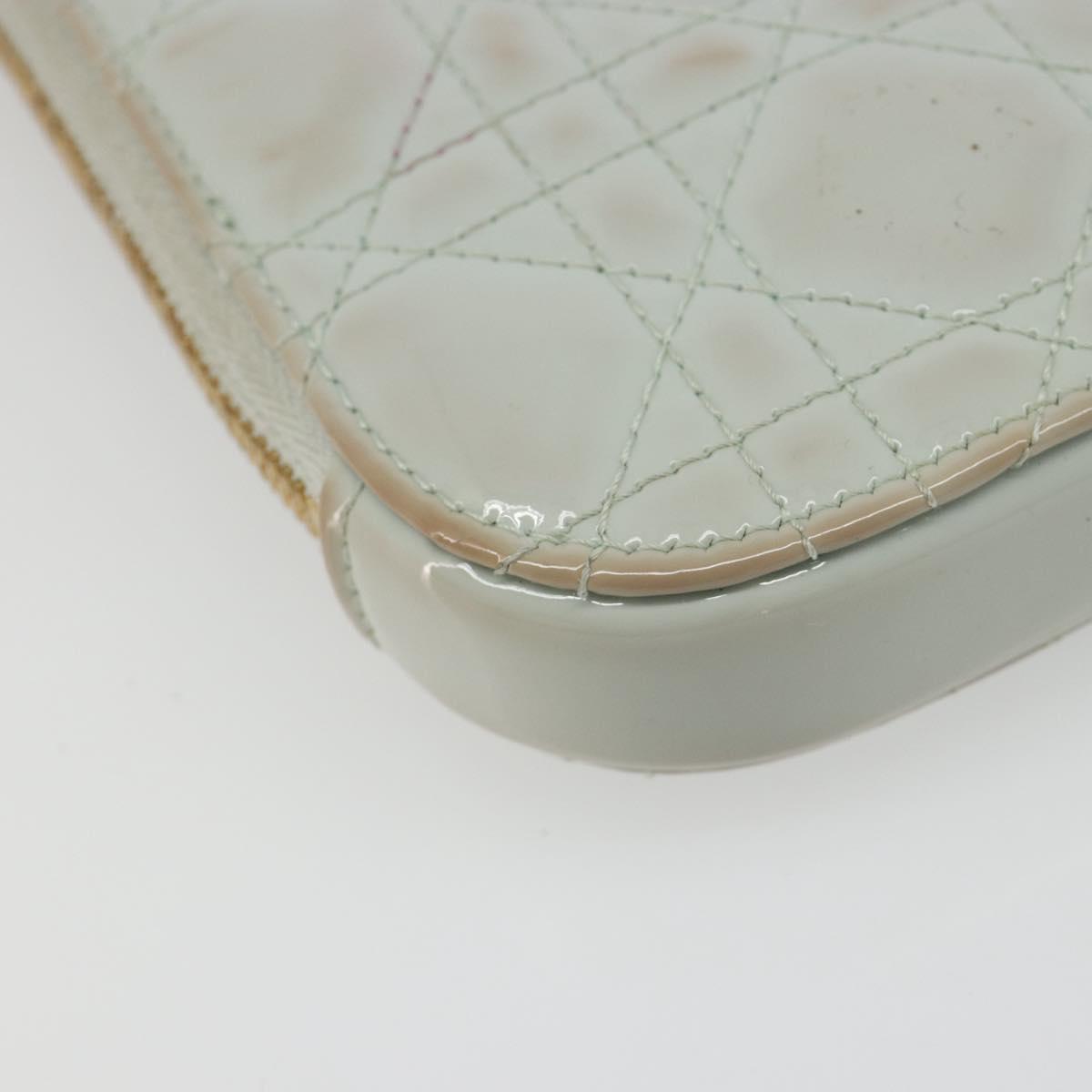 Christian Dior Cannage Phone Pouch Chain Bag Patent Light Blue Gold Auth 185556