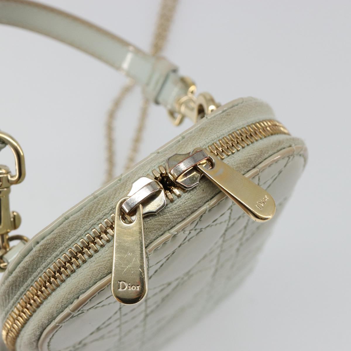 Christian Dior Cannage Phone Pouch Chain Bag Patent Light Blue Gold Auth 185556