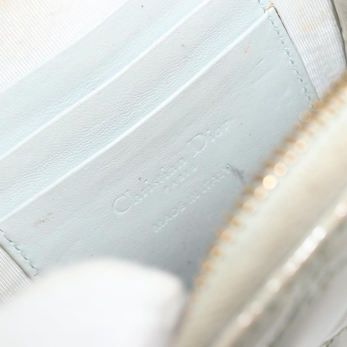 Christian Dior Cannage Phone Pouch Chain Bag Patent Light Blue Gold Auth 185556