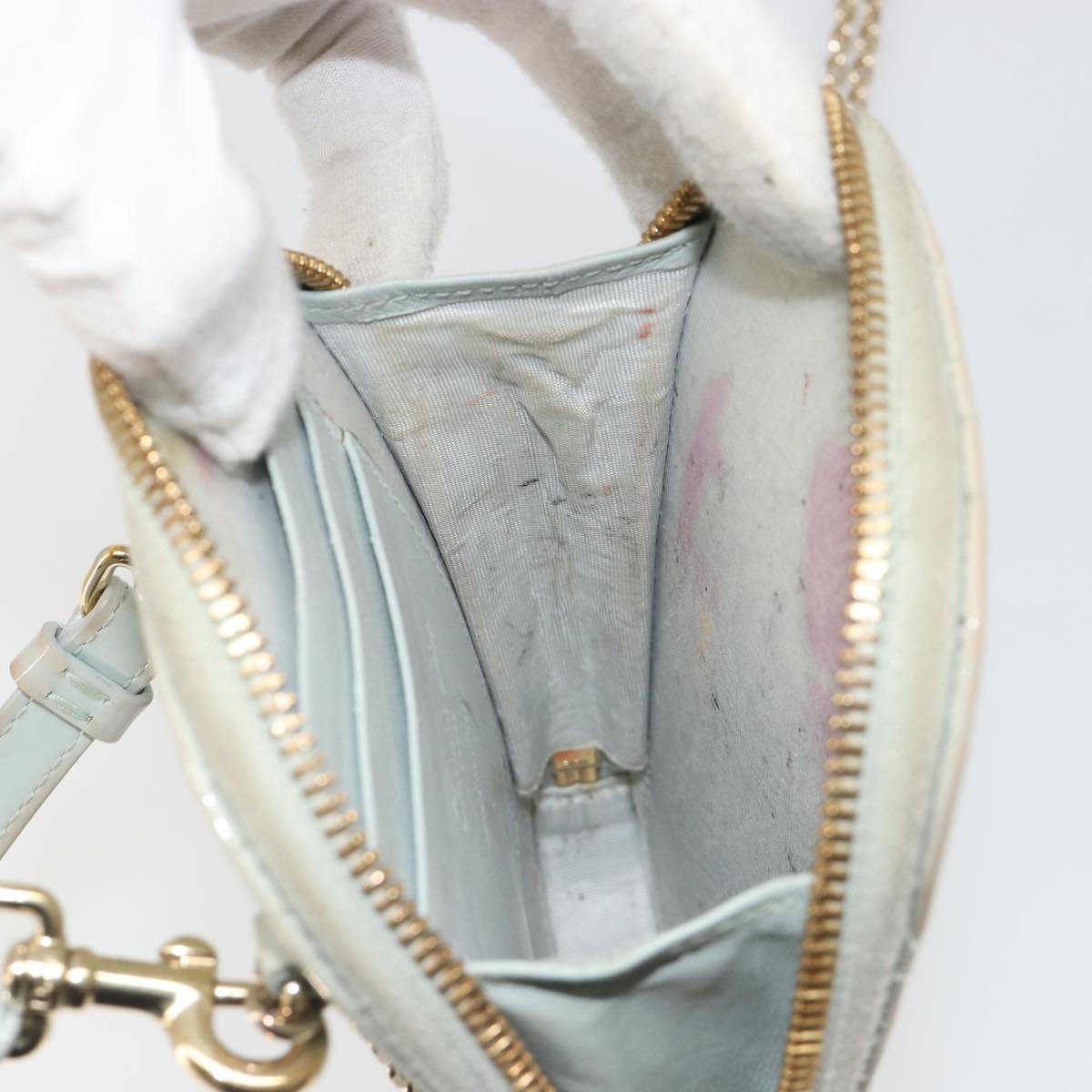 Christian Dior Cannage Phone Pouch Chain Bag Patent Light Blue Gold Auth 185556