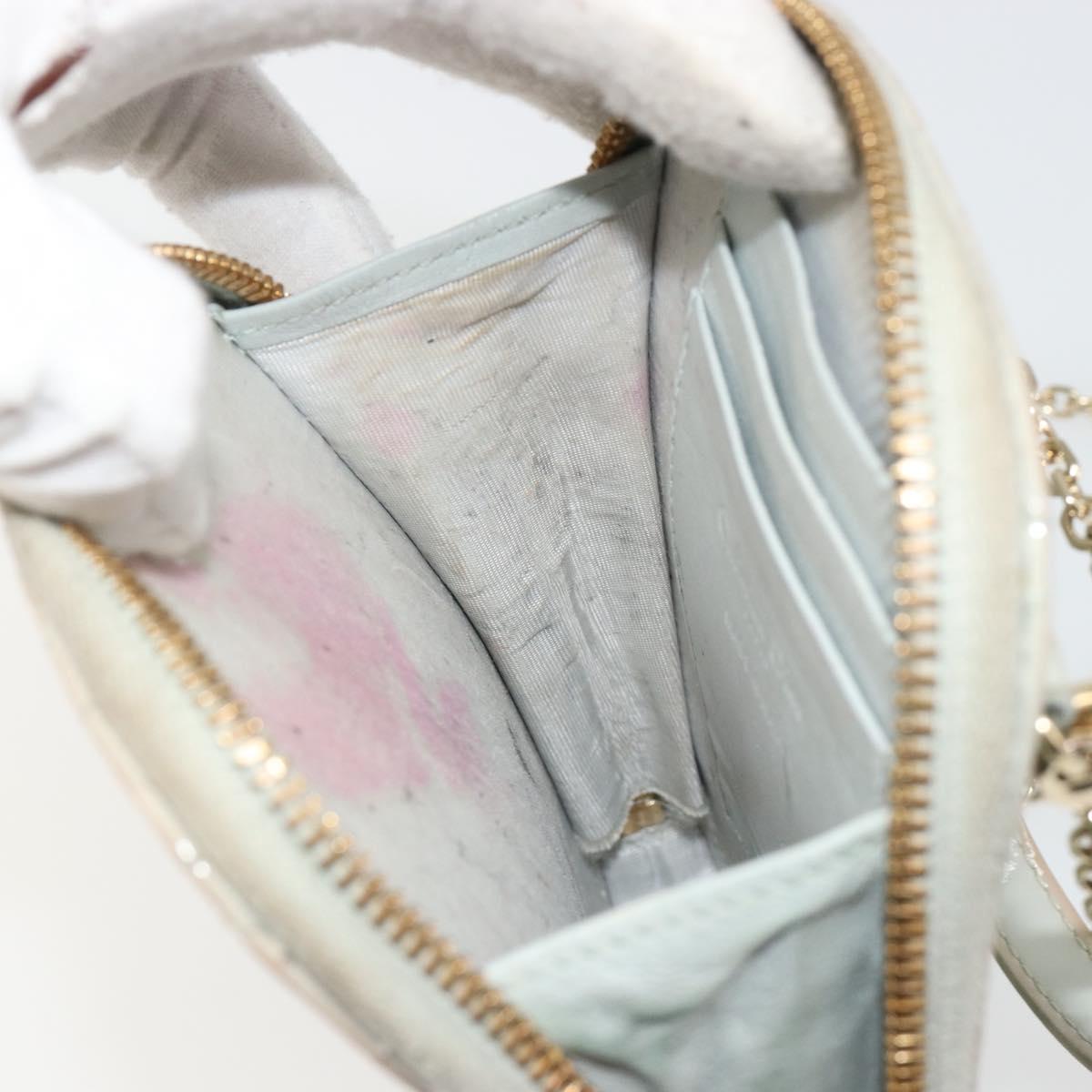 Christian Dior Cannage Phone Pouch Chain Bag Patent Light Blue Gold Auth 185556