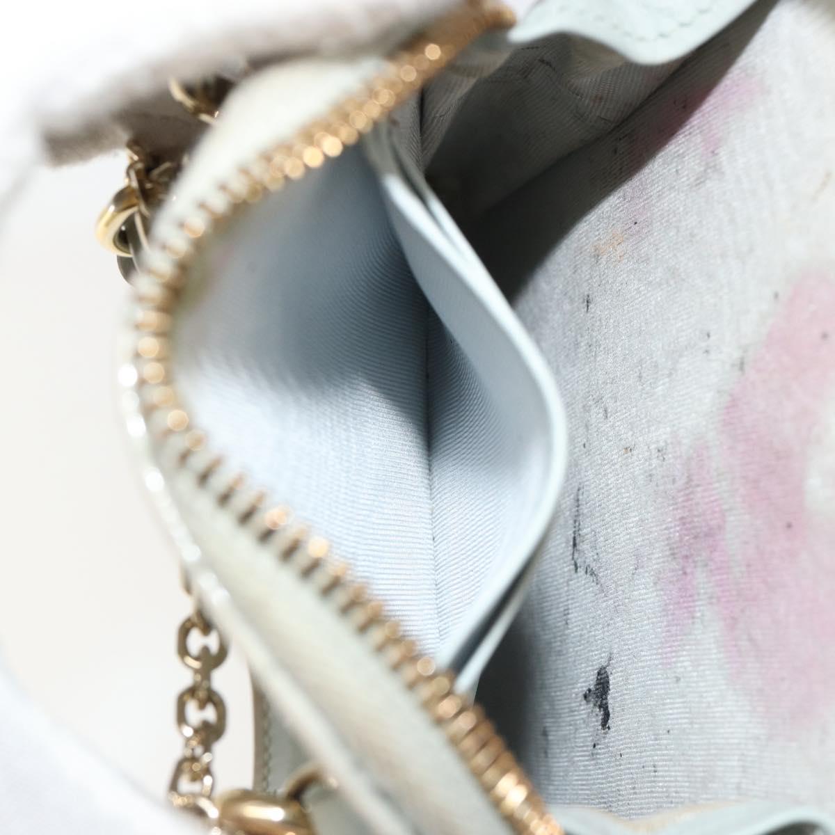 Christian Dior Cannage Phone Pouch Chain Bag Patent Light Blue Gold Auth 185556